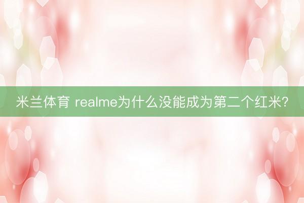 米兰体育 realme为什么没能成为第二个红米?