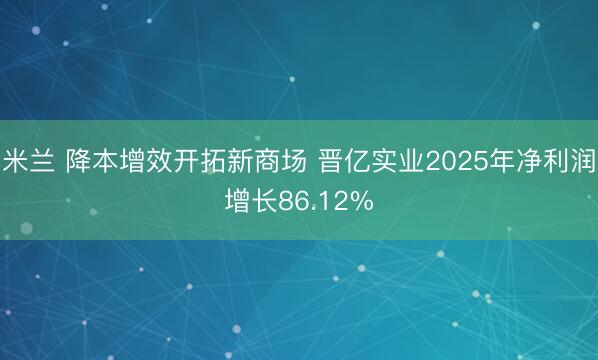 米兰 降本增效开拓新商场 晋亿实业2025年净利润增长86.12%