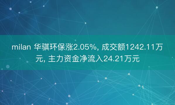 milan 华骐环保涨2.05%, 成交额1242.11万元, 主力资金净流入24.21万元