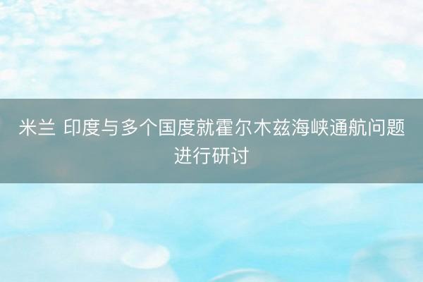 米兰 印度与多个国度就霍尔木兹海峡通航问题进行研讨